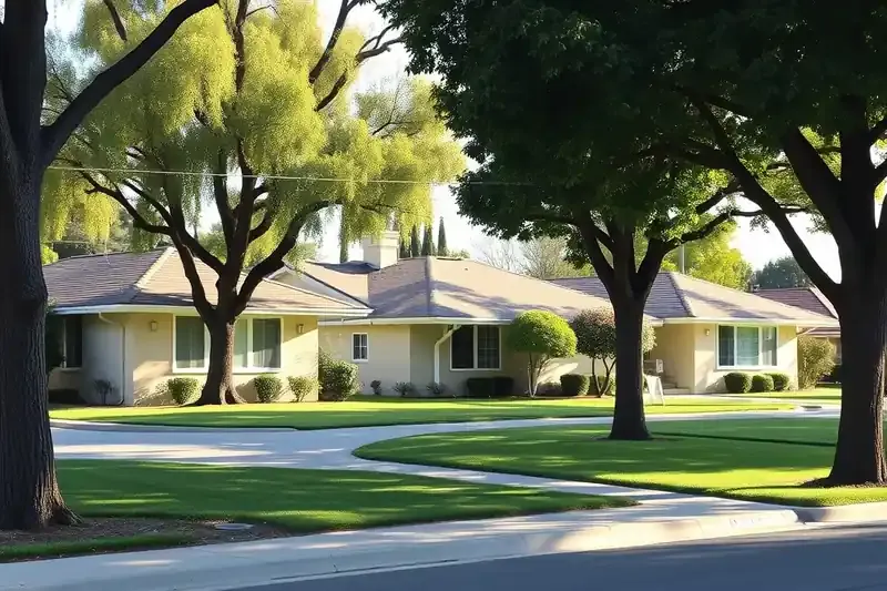 1950s single-story homes with front lawns and mature trees in Covina