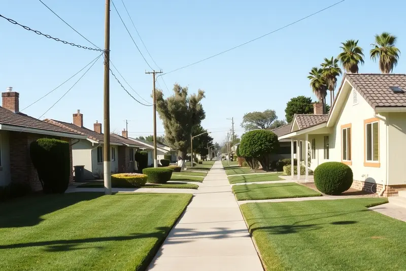 Street of 1950s single-story ranch homes in Garden Grove