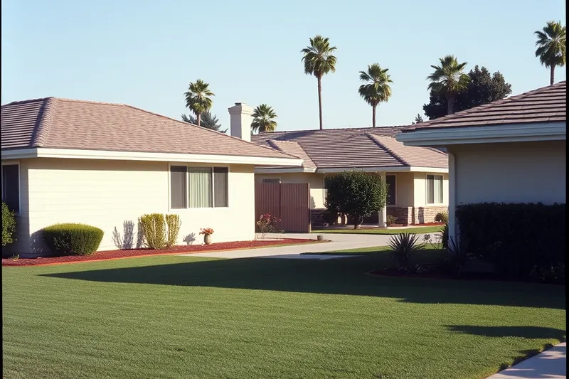 Tidy 1960s suburban homes with lawns in La Palma