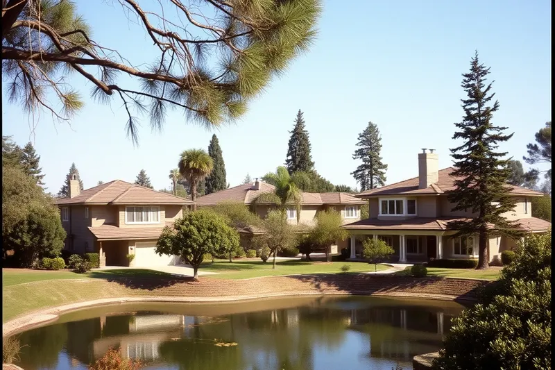 1970s two-story homes around a small lake in Lake Forest