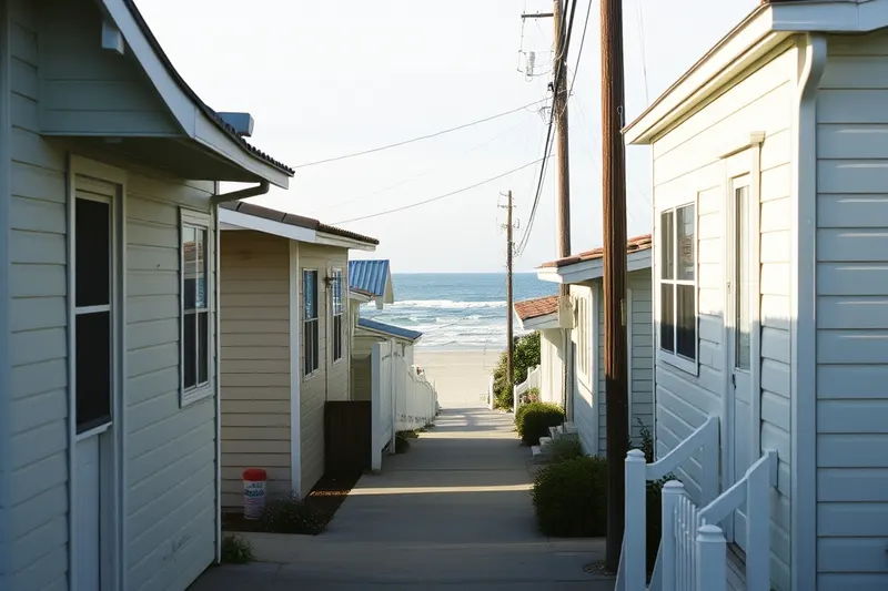 Small beach cottages on a narrow street in Seal Beach