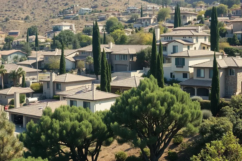 Large hillside homes with eucalyptus trees in Yorba Linda